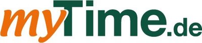 Das Logo von myTime.de zeigt den Schriftzug in orange und grün, wobei 'my' in orange und 'Time' in grün hervorgehoben ist.