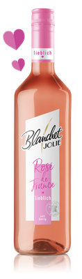 Eine Flasche Roséwein mit einem zarten, rosafarbenen Etikett und dem Schriftzug 'Rosé de France' steht auf einem reflektierenden Untergrund.